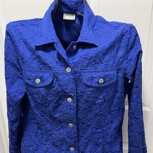 Chico's Size 1 Blue Textured Shirt Jacket With Button Front